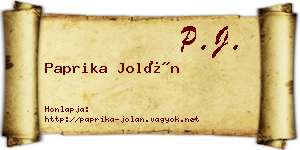 Paprika Jolán névjegykártya