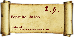 Paprika Jolán névjegykártya